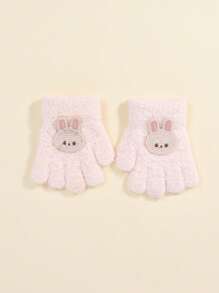 1双【1-3岁】婴幼儿手套|温暖可爱刺绣兔耳露指手套|冬季防风防滑|3D兔子刺绣布贴，适合日常穿着和户外防寒