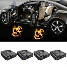 4-Piece Car Door Lights - Flame Heart/Heart-Shaped Projector - Universal Wireless Door LED Projection Lights, Door Pedal LED Welcome Sign Projection Lights, Suitable For All Brands Of Car LED 3D Flame Heart-Shaped Welcome Lights, Battery Free
