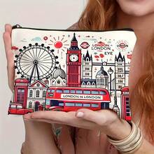 1pc, London Travel Gift Makeup Bag, London City Themed Cosmetic Storage Pouch, Beauty Accessory Kit, Portable Toiletries Organizer, Ideal For Travel, Vacation, Business, Fitness, And Outdoor Activities - Multicolor - View 1