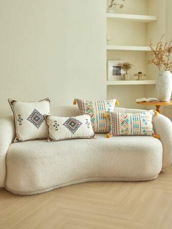 1pc Bohemian Morocco Geometric Embroidered Home Decor Throw Pillow Cover, For Living Room, Bedroom, Party, All Seasons