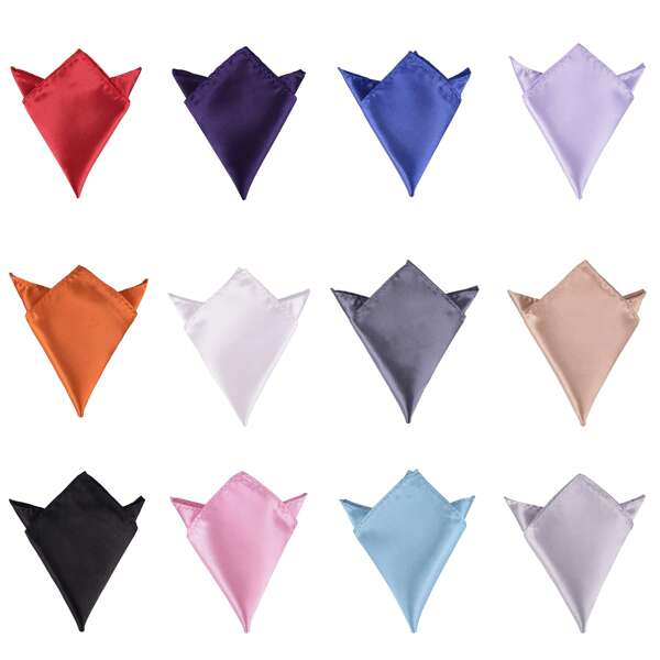 Men's Solid Color Satin Pocket Square Set - 12 Pack Handkerchiefs For Sus & Formal Occasis