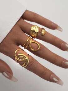 Set de 3 piezas/1 pieza de anillos de acero inoxidable chapados en oro de 18k para mujeres, joyería que se puede apilar, adecuada para uso diario