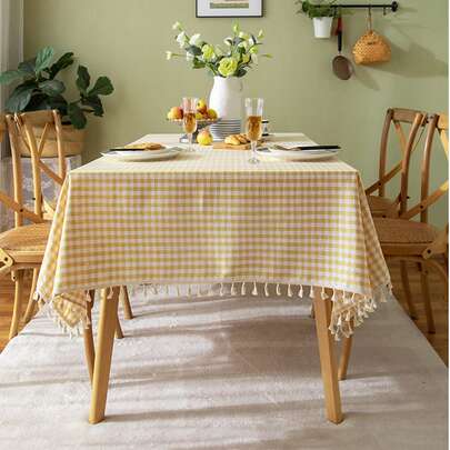 Modern Plaid Tassel Tablecloth For Spring/Summer, Suitable For Picnic, Party, Restaurant, Kitchen, Cafe, Daily Decoration