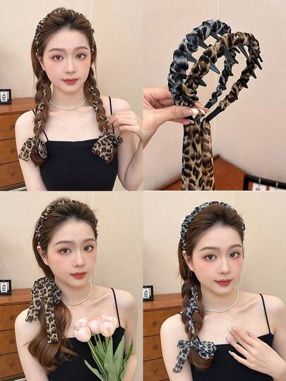 topshiny 1 件复古豹纹丝带头带，时尚一体式发箍，发带，化妆品，发饰，动物印花