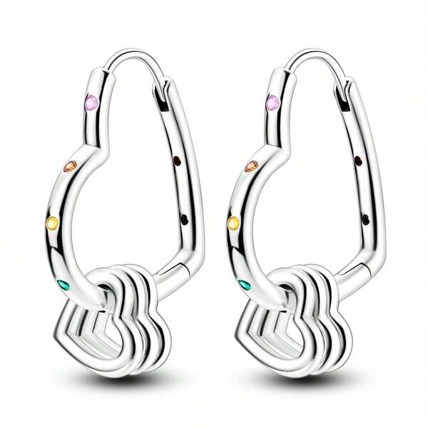 Vintage Herz Ohrhänger mit drei kleinen, herzförmigen, glänzenden Zirkonia-Anhängern, romantischer, eleganter Stil, passend als Datings-Accessoire für Frauen