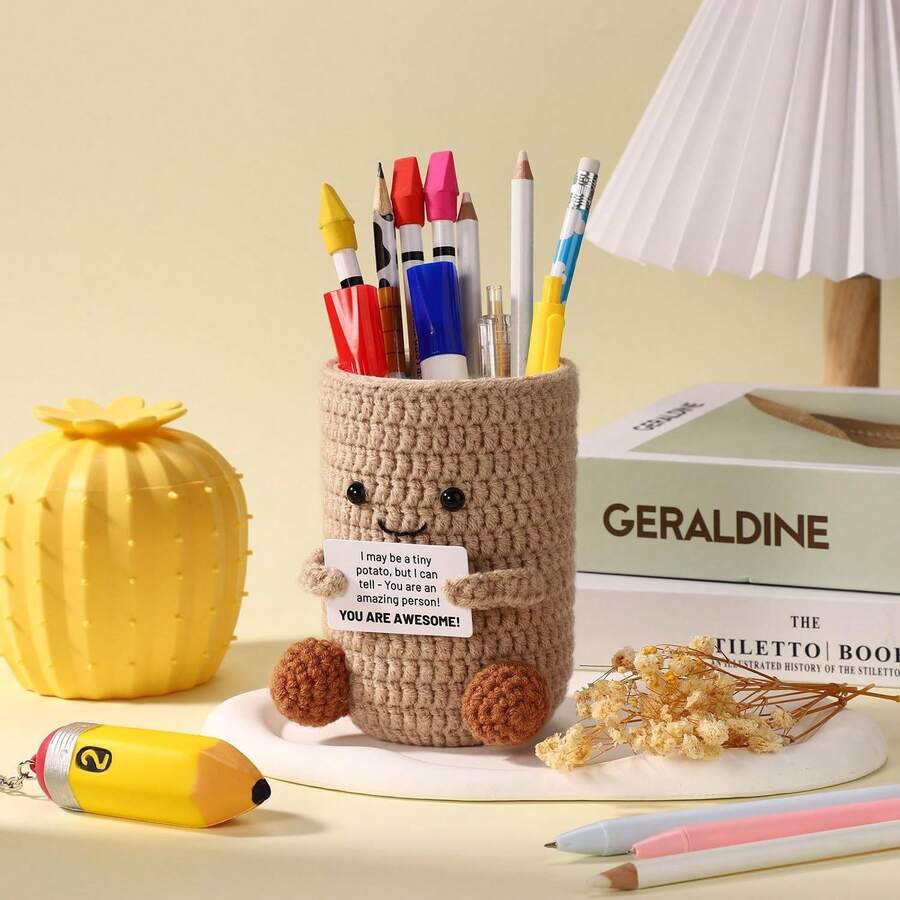 New Hand - Crochet Potato Pen Holder: Positive Vibes, Creative Desk Decor - Potato Pen Holder - View 1