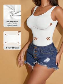 Women's Crew Neck Seamless Slimming Sports Camisole - White - View 2