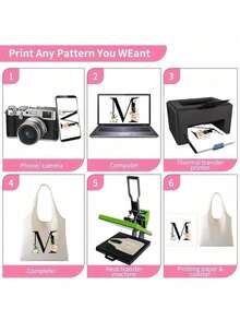 2/4/6/8/10/12/14/16/18/20件白色帆布手提袋，简洁大方，旅行简易收纳袋，升华手提袋用于装饰和DIY手工购物袋，大容量旅行化妆包 - 白色 - 查看 5