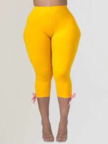 Women Capri Pants With 3D Bow High Rise Long Short Tights Casual Work Leggings For Outdoor Office