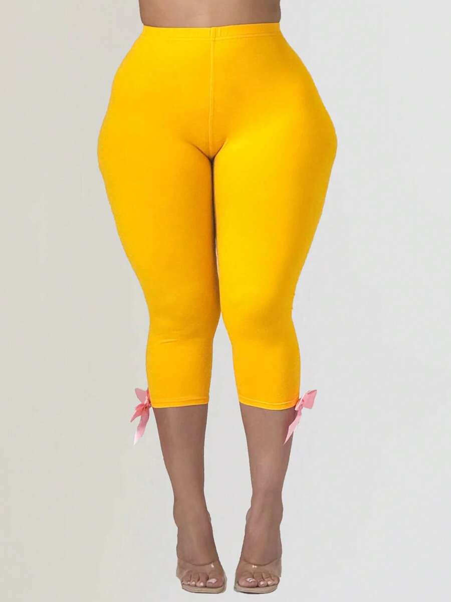 Women Capri Pants With 3D Bow High Rise Long Short Tights Casual Work Leggings For Outdoor Office