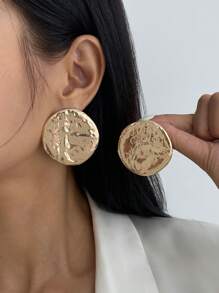 1 Pair Asymmetrical Metal Round Earrings, Minimalist Vintage Elegant Gold And Silver Stud Earrings, Charming Jewelry For Women's Daily Wear