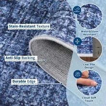 Modern Washable Solid Kitchen Printed Area Rug Easy To Clean Home Aesthetic Decor Carpet Stain Resistant Non Shedding Floorcover Low Pile Soft Entrance Runner Rug Non Slip Bordered Mat Throw Rug For Living Room Dinning Room Bathroom Bedroom Laundry - 藍色 - 查看 5