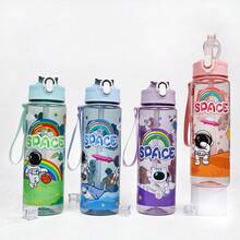 1 件 650 毫升可爱耐用卡通宇航员主题户外运动水壶，大容量运动水壶带吸管和盖子，轻质聚碳酸酯 PC，不含 PVC，仅可手洗 - 适合户外活动和返校季节礼物 - 彩色 - 查看 6