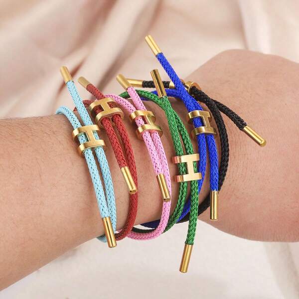 1 Stück 304 Edelstahl 18k vergoldetes H-förmiges Seil-Armband mit Verschluss, einfach und modisch, verstellbar, geeignet für den täglichen Gebrauch von Frauen, kann als Geschenk verwendet werden, Edelstahl Schmuck für Frauen