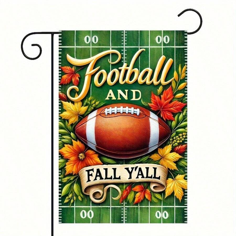 Football & Fall Y'all - 12x18 英寸双面花园旗帜，适合秋季，季节性户外装饰，耐用涤纶，不含杆