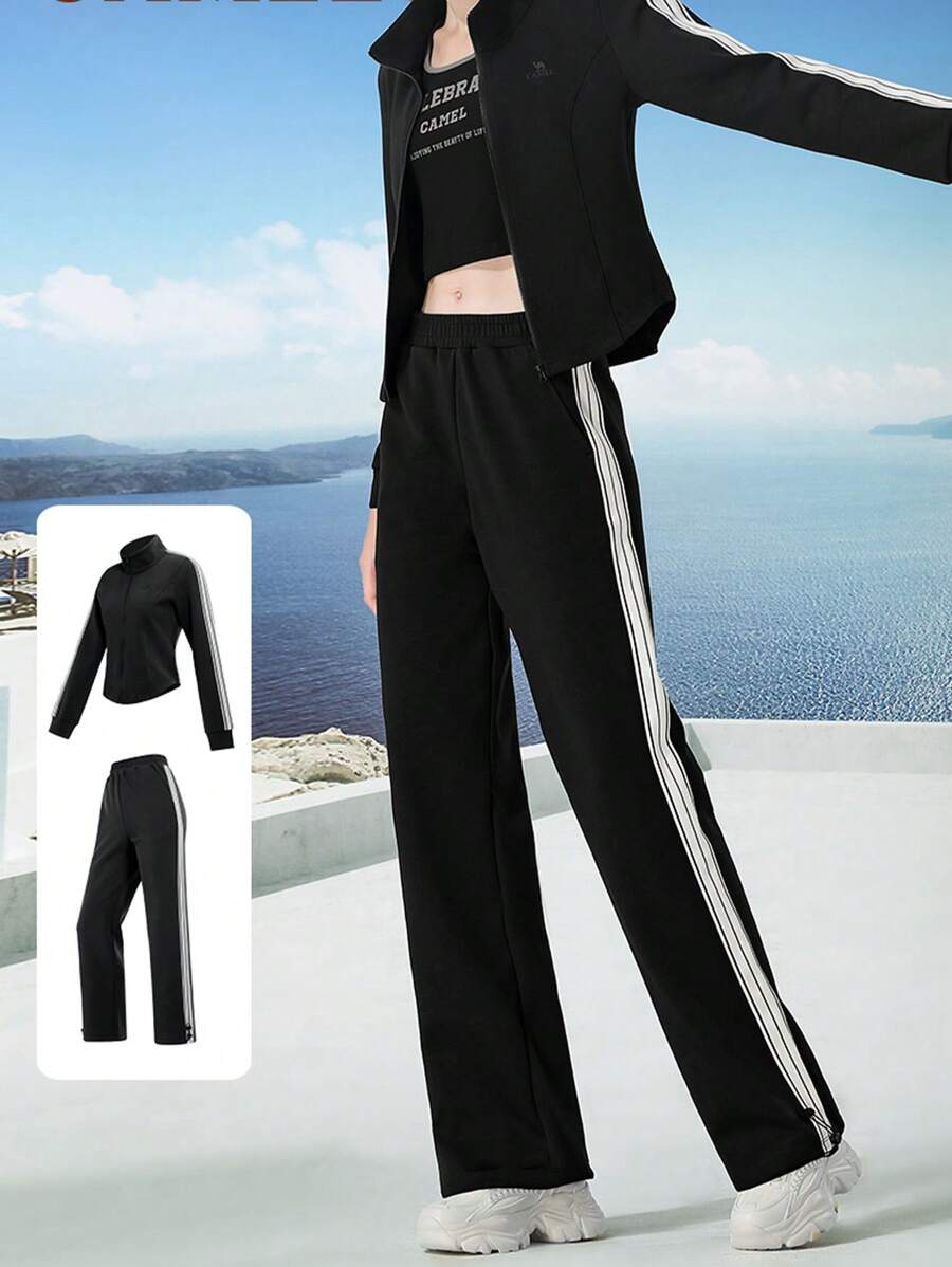 CAMEL CROWN Women's Sports Suit Spring Slim Fitness Suit Casual Windproof Long-Sleeved Two Pieces Suit - Phantom Black - View 1