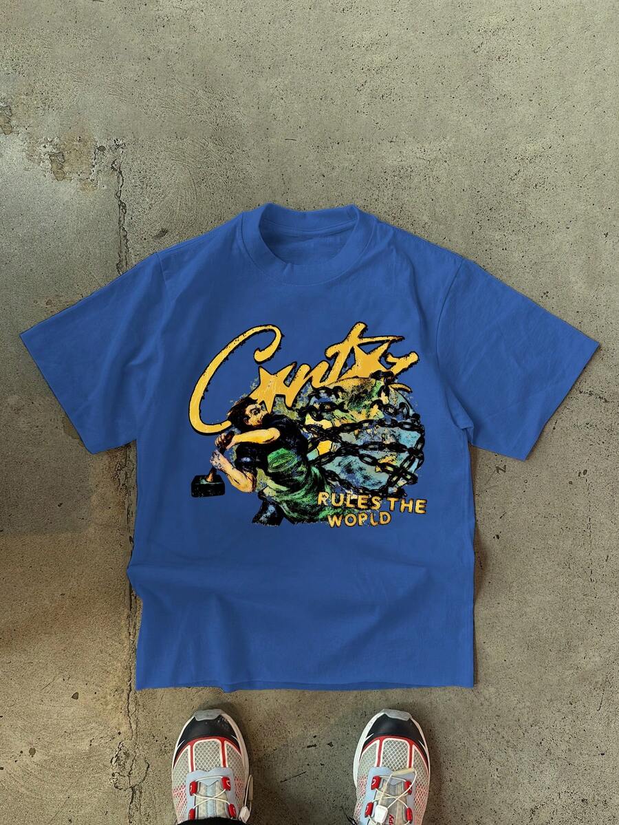 男士超大号休闲百搭简约时尚印花短袖T恤，春夏季