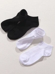 5/10/20 Pairs Multi-Color Mixed All-Season Fashion Casual Couple Women's Short Socks - Black and White - View 3