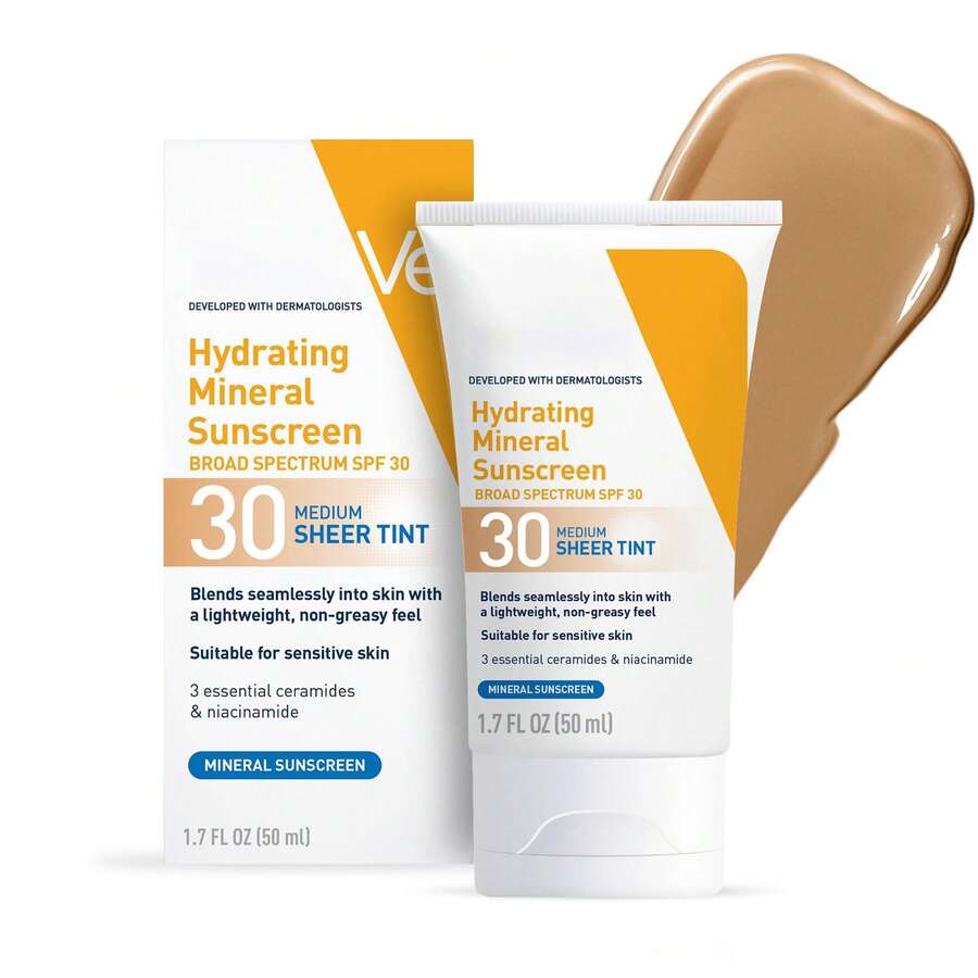 Hydrating Mineral Sunscreen SPF 30 With Sheer Tint, Tinted Mineral Sunscreen With Zinc Oxide & Titanium Dioxide, Blends Seamlessly For Healthy Glow, Medium, 1.7 Fluid Ounce - 銅 - 查看 1