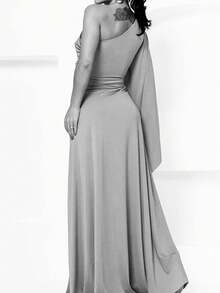Bridesmaid Dress For Party Guests Reception Graduation Without Shine Cape Sleeve In Fluity Cpom Flower Brooch - Terracotta - View 3