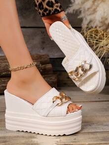 女士厚底坡跟凉鞋，12 厘米厚底系带超高跟防水坡跟拖鞋，黑色露趾鞋