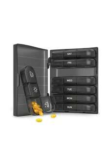 1 Set Of 7-Day Portable Pill Storage Box (7 Dispensing Boxes+1 Storage Box),Medicine Box,Pill Holder, Pill Container, Candy Box Pill Organizer, Pill Box, Pill Case, Multi-Color Travel Medicine Storage Container With Compartments, Used For Organizing Morning/Afternoon/Evening Medicines, 21 Grid Black Medicine Box Classification Box, Portable Medicine Box Plastic Sorting Box - Multicolor - View 10