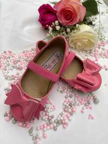 Bailarinas zapatos planos de recubierto recubierto con decoracion de lazo para niñas pequeñas - Rosa Roja - Ver 3