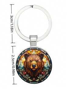 1 件棕熊图案玻璃钥匙扣，万圣节、平安夜、感恩节礼物，适合动物爱好者汽车配件可爱哥特 Y2k - 銀色 - 查看 6