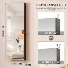 Vlsrka 47.2 Inch Full Length Mirror With Storage, Wall Mount Mirror Jewelry Cabinet, Over The Door Hanging Jewelry Armoire Organizer, Built-In Light, 4 Drawers, 5 Shelves, Lockable - màu đen - Xem 3