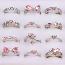 10枚/套 优雅时尚粉色水晶戒指，蝴蝶和心形，浪漫约会，情人节礼物，日常配饰