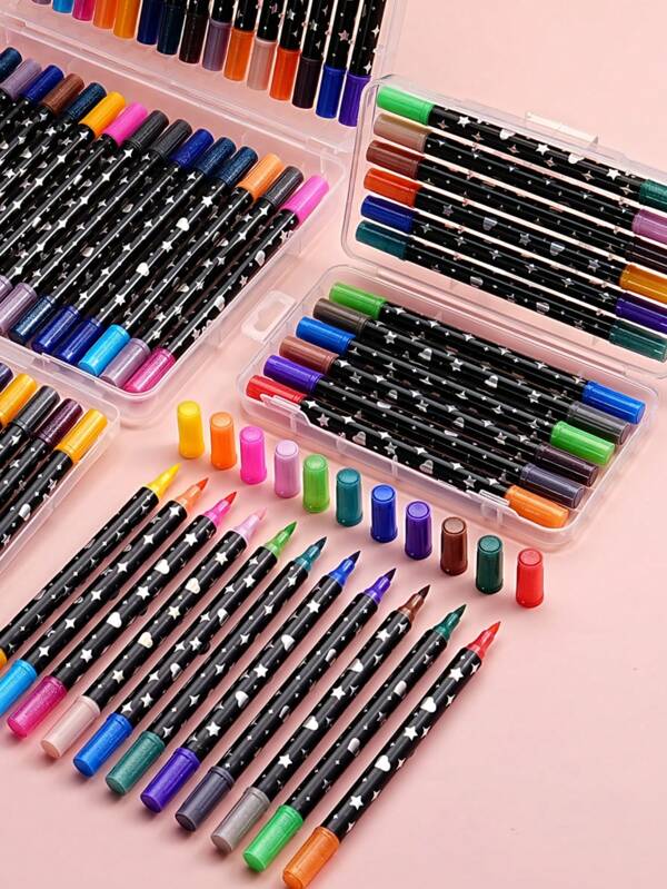 Double-Headed, Double-Color Glitter Markers, Glitter Curry Pens, Watercolor Drawing Pens, And Fluorescent Glitter Chalk Sets