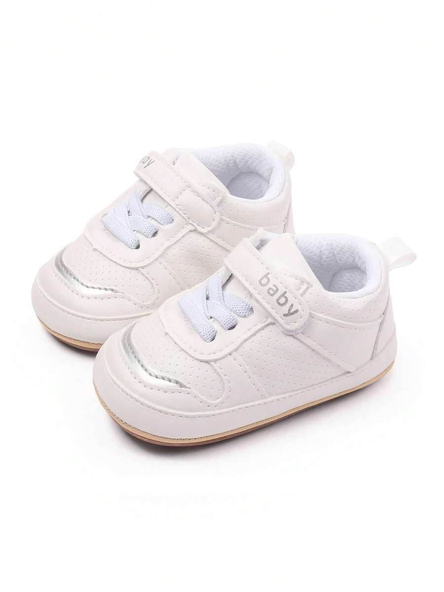 Baby Sneakers Contrast Color Sequins Shoelace Soft Sole Non-Slip Infant First Walking Shoes For Spring Fall - 白色 - 查看 1