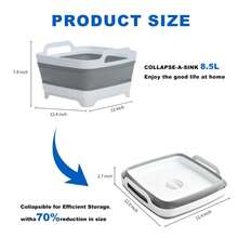 Collapsible Dish Basin 2.4Gal/9L, Foldable Kitchen Sink Tub With Drain Plug,Wash Basin For Dishes,Fruits,Bottles,Space-Saving For RVs,Camping & Laundry(Gray) - Grey - View 5