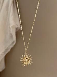 1pc Fashionable Stainless Steel Sun Pendant Necklace, Suitable For Girls Everyday, Party And Decoration Wear - Multicolor - View 2