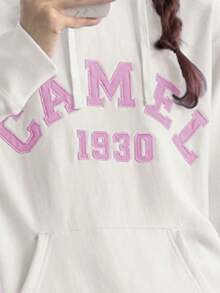 CAMEL CROWN 女士情侣连帽衫运动套头衫长袖宽松运动衫 - 雲霄白 - 查看 3
