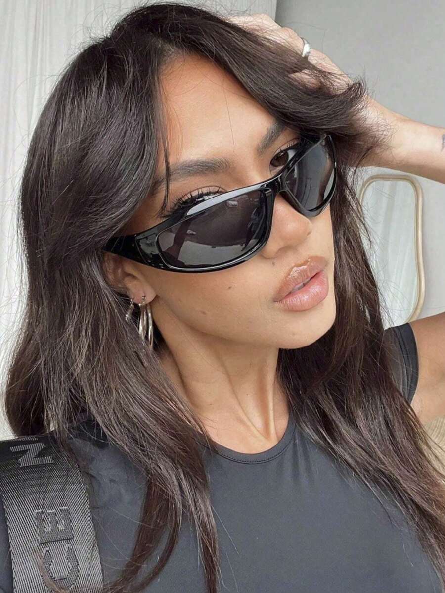 1 件椭圆形小框女士时尚眼镜，休闲百搭，适合各种场合佩戴，环绕式墨镜