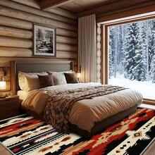 3x5 Rugs, 2x3 Rug, Southwestern Rustic Area Rug, Colorful Geometric Door, Washable & Non - Slip Small Carpet, Home Decor - Đỏ Đen Be - Xem 3