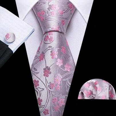 Barry.Wang-Conjunto de gemelos cuadrados de bolsillo para hombre, corbata Floral de Jacquard, color rosa, Coral, melocotón, seda, para boda, de negocios UKCU