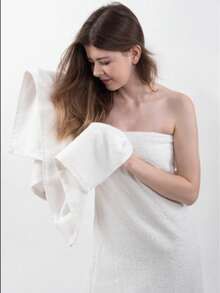 2-Piece Cotton Bath Towel Set – 70x140 Cm & 50x90 Cm, Made In Türkiye - White - View 2