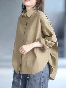 Women's Casual Solid Color Minimalist Long Sleeve Shirt