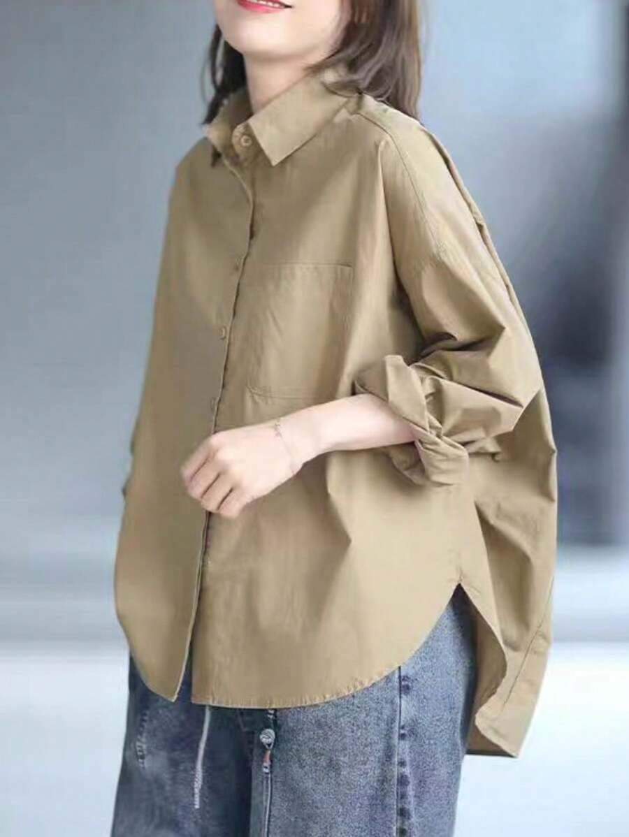 Women's Casual Solid Color Minimalist Long Sleeve Shirt