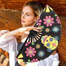 Folding Fan UV Rave Fan Hand Fans For Women Foldable 13inch Decoration Skull Dancing Party Wedding Night Club Concert Popping Large Halloween