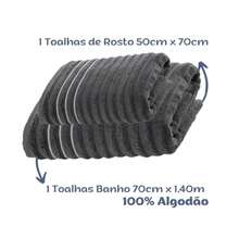 Jogo/Kit Toalha de Banho e Rosto Grossa Macia Premium 100% Algodão 450g/m² - Chumbo Ondulado - Visão 2
