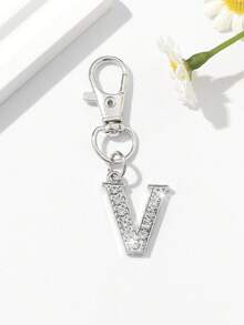 1pc Fashion European & American Unisex Minimalist Cute 26 English Letter Shaped Keychain Pendant Accessory, Embedded With Rhinestones, Suitable For Men & Women Car Keys, Bags, Decoration And Holiday Gifts - Silver - View 35