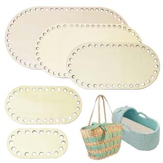 5件套木质底钩编篮、圆形空白钩编篮、钩编篮架、钩编篮、木质底座、钩编篮、天然木质篮、钩编木质表面、DIY钩编篮架、完美工艺品、家居用品、手工艺品用品