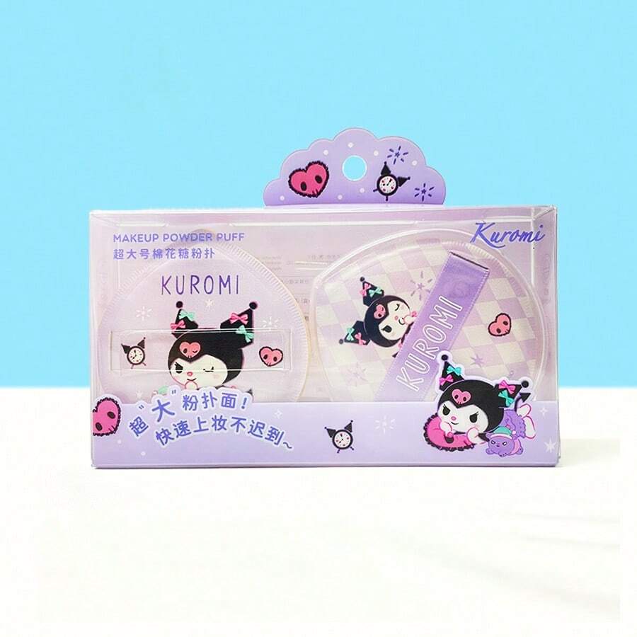 Miniso Bộ 2 bông mút trang điểm cỡ lớn Sanrio Kuromi mềm mại kèm hộp đựng, giúp trang điểm nhanh hơn và đều hơn, hộp đựng di động giữ cho bông mút luôn sạch sẽ, vật dụng cần thiết cho túi trang điểm (1 bộ) - Màu tím - Xem 1