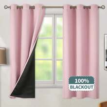 1pc Blackout Curtain, Heat Insulation & UV Protection, Punched Hole Design, Suitable For Living Room, Bedroom, Darkens Room In Power Outage, Autumn/Winter (100g Fabric Weight) - Pink - View 7