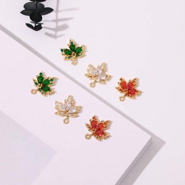 5 Pieces Copper Inlaid Maple Leaf Zirconia Pendants, DIY Accessories, Suitable For Making Bracelets, Necklaces, Earrings, Keychains