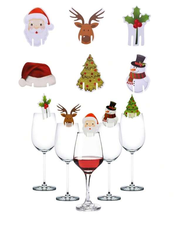 60 Pieces Christmas Wine Glass Markers Glass Card Decoration Christmas Wine Glass Drink Markers Charms Reusable Funny Xmas Wine Stickers For Christmas Birthday Wine Tasting Party Decorations