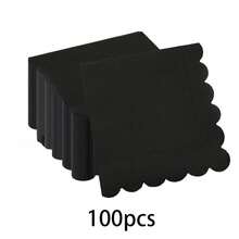 20pcs/40pcs/100pcs Black Cocktail Napkins Black Scalloped Paper Napkins Scalloped Bar Napkin Floral Shaped Beverage Dessert Napkin For Birthday Coffee Bar Kitchen Wedding Birthday Halloween Table Decorations